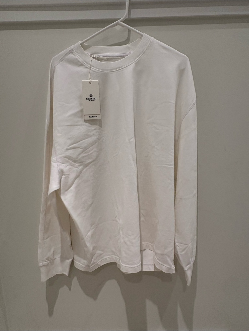 Reigning Champ White Long-Sleeve Crewneck Sweatshirt - men’s L